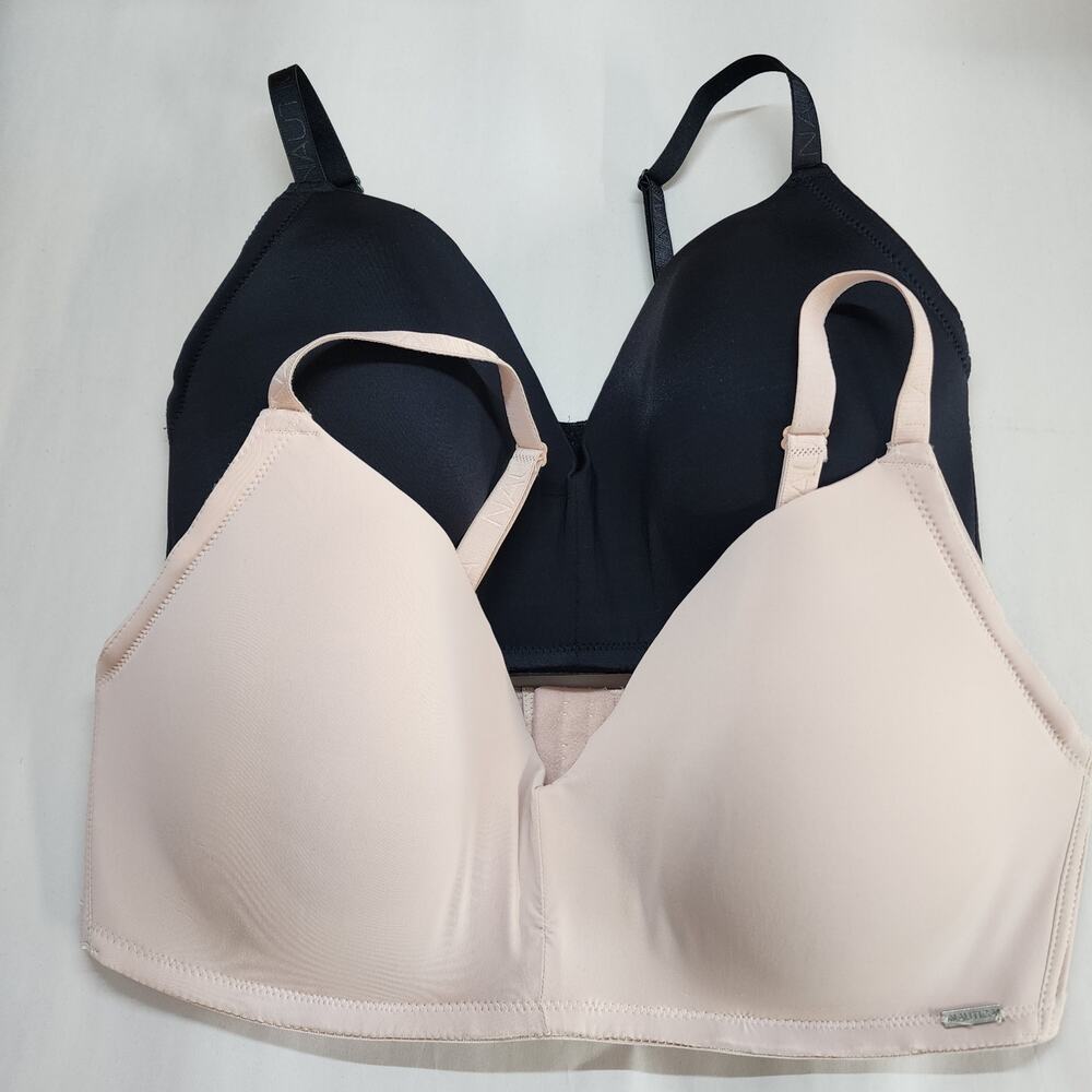 Nautica Womens Bras Size 42D Black Cream Wireless Adjustable 3 Snap Back Bundle